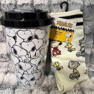 Peanuts Black and White Snoopy Tumbler with Cream Socks